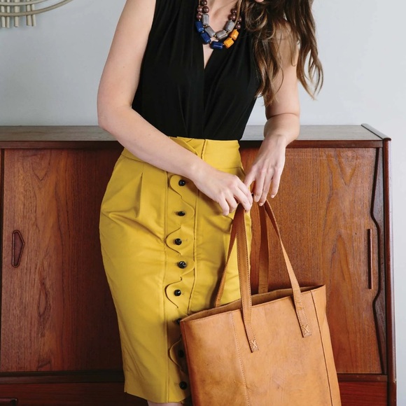 NOONDAY COLLECTION Genuine Goat Leather Tote in Tobacco with Blue Lining - Picture 6 of 13